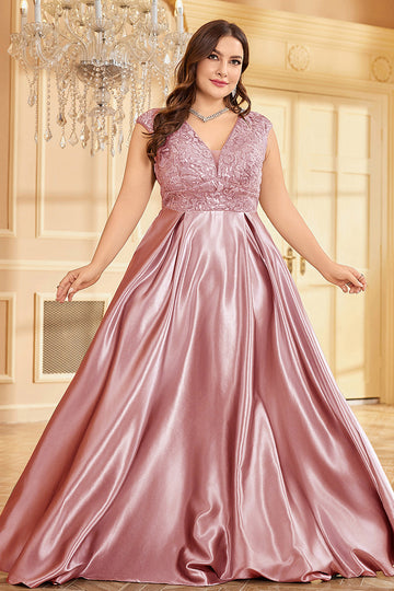 Blush Pink Plus Size Satin Long Mother Of The Bride Dress